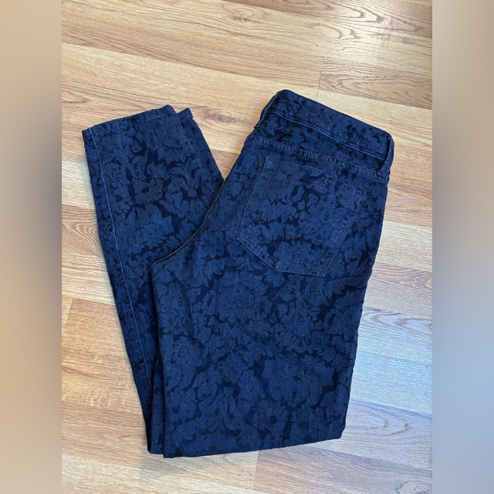 Banana Republic Jacquard Jeans Textured Embossed Floral Navy Blue Women’s 30